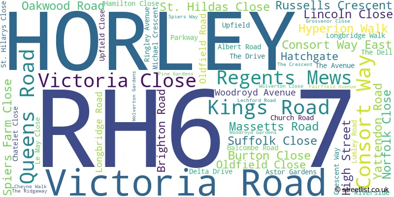 A word cloud for the RH6 7 postcode